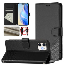 Load image into Gallery viewer, Honeycomb Embossing RFID Leather Phone Case, For iPhone 14 Pro Max, For iPhone SE 2022 / 2020 / 8 / 7, For iPhone 13 Pro Max, For iPhone 13 Pro, For iPhone 13 mini, For iPhone 12 / 12 Pro, For iPhone 12 Pro Max, For iPhone 12 mini