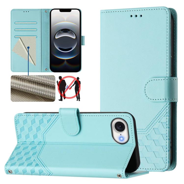 Honeycomb Embossing RFID Leather Phone Case, For iPhone 18 Pro / 17 Pro, For iPhone 18 Pro Max / 17 Pro Max, For iPhone 17e / 16e, For iPhone 17, For iPhone Air, For iPhone 16 Pro Max, For iPhone 16 Pro, For iPhone 16 Plus