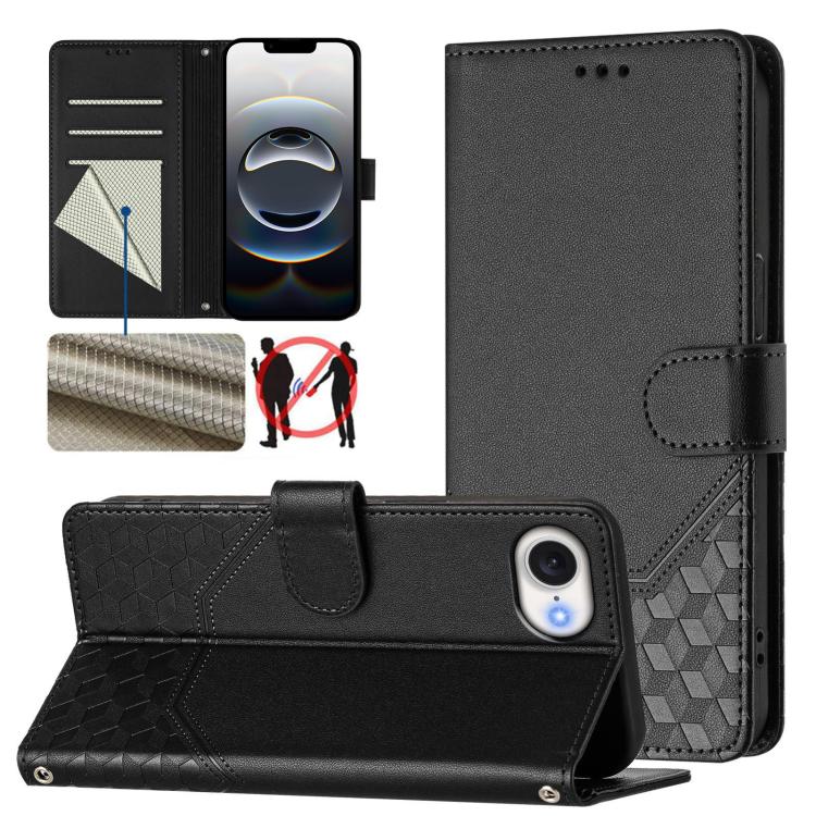 Honeycomb Embossing RFID Leather Phone Case, For iPhone 18 Pro / 17 Pro, For iPhone 18 Pro Max / 17 Pro Max, For iPhone 17e / 16e, For iPhone 17, For iPhone Air, For iPhone 16 Pro Max, For iPhone 16 Pro, For iPhone 16 Plus