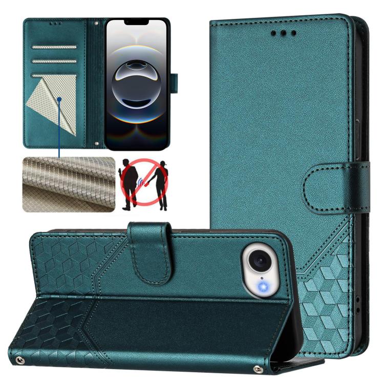 Honeycomb Embossing RFID Leather Phone Case, For iPhone 18 Pro / 17 Pro, For iPhone 18 Pro Max / 17 Pro Max, For iPhone 17e / 16e, For iPhone 17, For iPhone Air, For iPhone 16 Pro Max, For iPhone 16 Pro, For iPhone 16 Plus