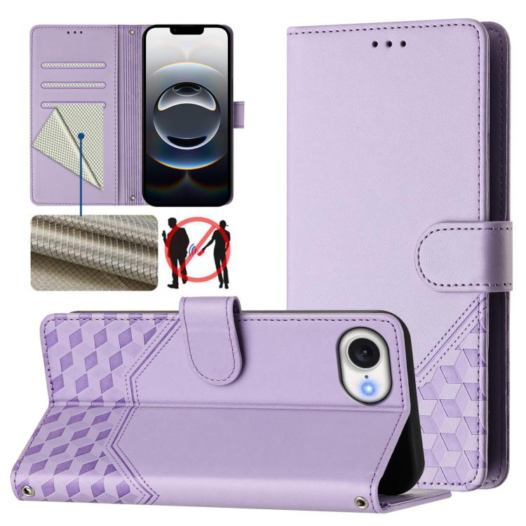 Honeycomb Embossing RFID Leather Phone Case, For iPhone 18 Pro / 17 Pro, For iPhone 18 Pro Max / 17 Pro Max, For iPhone 17e / 16e, For iPhone 17, For iPhone Air, For iPhone 16 Pro Max, For iPhone 16 Pro, For iPhone 16 Plus