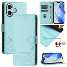 Load image into Gallery viewer, Honeycomb Embossing RFID Leather Phone Case, For iPhone 17e / 16e, For iPhone 17 Pro Max, For iPhone 17 Pro, For iPhone 17, For iPhone Air, For iPhone 16 Pro Max, For iPhone 16 Pro, For iPhone 16 Plus