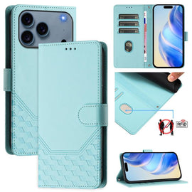 Honeycomb Embossing RFID Leather Phone Case, For iPhone 18 Pro / 17 Pro, For iPhone 18 Pro Max / 17 Pro Max, For iPhone 17e / 16e, For iPhone 17, For iPhone Air, For iPhone 16 Pro Max, For iPhone 16 Pro, For iPhone 16 Plus