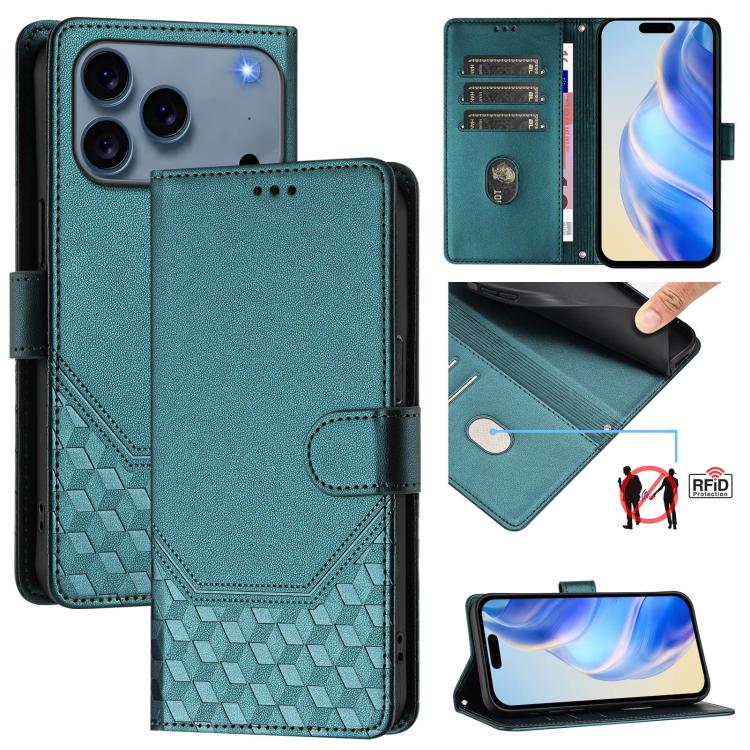 Honeycomb Embossing RFID Leather Phone Case, For iPhone 18 Pro / 17 Pro, For iPhone 18 Pro Max / 17 Pro Max, For iPhone 17e / 16e, For iPhone 17, For iPhone Air, For iPhone 16 Pro Max, For iPhone 16 Pro, For iPhone 16 Plus