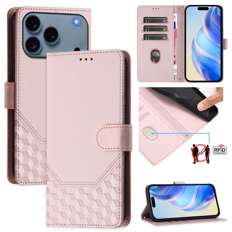 Honeycomb Embossing RFID Leather Phone Case, For iPhone 18 Pro / 17 Pro, For iPhone 18 Pro Max / 17 Pro Max, For iPhone 17e / 16e, For iPhone 17, For iPhone Air, For iPhone 16 Pro Max, For iPhone 16 Pro, For iPhone 16 Plus