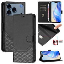 Load image into Gallery viewer, Honeycomb Embossing RFID Leather Phone Case, For iPhone 18 Pro / 17 Pro, For iPhone 18 Pro Max / 17 Pro Max, For iPhone 17e / 16e, For iPhone 17, For iPhone Air, For iPhone 16 Pro Max, For iPhone 16 Pro, For iPhone 16 Plus