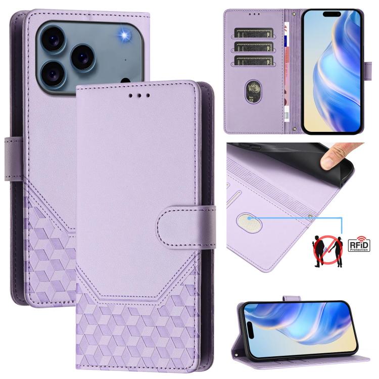 Honeycomb Embossing RFID Leather Phone Case, For iPhone 18 Pro / 17 Pro, For iPhone 18 Pro Max / 17 Pro Max, For iPhone 17e / 16e, For iPhone 17, For iPhone Air, For iPhone 16 Pro Max, For iPhone 16 Pro, For iPhone 16 Plus