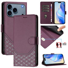 Load image into Gallery viewer, Honeycomb Embossing RFID Leather Phone Case, For iPhone 18 Pro / 17 Pro, For iPhone 18 Pro Max / 17 Pro Max, For iPhone 17e / 16e, For iPhone 17, For iPhone Air, For iPhone 16 Pro Max, For iPhone 16 Pro, For iPhone 16 Plus