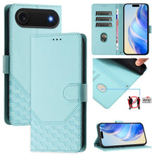 Load image into Gallery viewer, Honeycomb Embossing RFID Leather Phone Case, For iPhone 17e / 16e, For iPhone 17 Pro Max, For iPhone 17 Pro, For iPhone 17, For iPhone Air, For iPhone 16 Pro Max, For iPhone 16 Pro, For iPhone 16 Plus