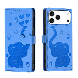 Cartoon Elephant Embossed Leather Phone Case, For iPhone 17 Pro Max, For iPhone 17 Pro, For iPhone 17, For iPhone Air, For iPhone 16 Pro Max, For iPhone 16 Pro, For iPhone 16 Plus, For iPhone 16, For iPhone 15 Pro Max