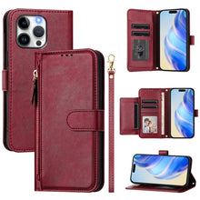 Load image into Gallery viewer, Multi-Card Slots Zipper Wallet Leather Phone Case, For iPhone 16, For iPhone 15 Pro Max, For iPhone 15 Pro, For iPhone 15 Plus, For iPhone 15, For iPhone 14 Plus, For iPhone 14 / 13, For iPhone 14 Pro