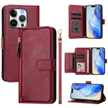 Load image into Gallery viewer, Multi-Card Slots Zipper Wallet Leather Phone Case, For iPhone 16, For iPhone 15 Pro Max, For iPhone 15 Pro, For iPhone 15 Plus, For iPhone 15, For iPhone 14 Plus, For iPhone 14 / 13, For iPhone 14 Pro