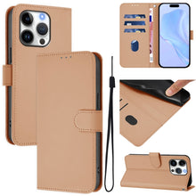Load image into Gallery viewer, Skin Feel Solid Color Leather Phone Case with Lanyard, For iPhone 16 Pro, For iPhone 16 Plus