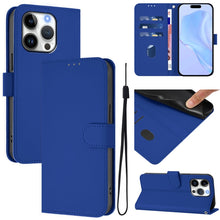 Load image into Gallery viewer, Skin Feel Solid Color Leather Phone Case with Lanyard, For iPhone 16 Pro, For iPhone 16 Plus