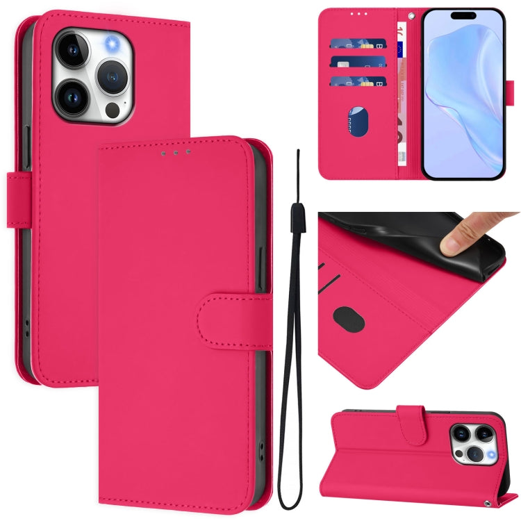 Skin Feel Solid Color Leather Phone Case with Lanyard, For iPhone 16 Pro, For iPhone 16 Plus