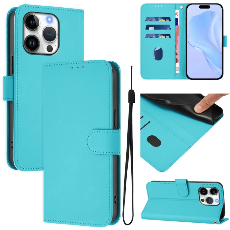 Skin Feel Solid Color Leather Phone Case with Lanyard, For iPhone 16 Pro, For iPhone 16 Plus