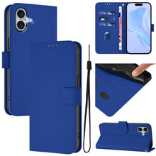 Load image into Gallery viewer, Skin Feel Solid Color Leather Phone Case with Lanyard, For iPhone 16 Pro, For iPhone 16 Plus