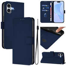 Load image into Gallery viewer, Skin Feel Solid Color Leather Phone Case with Lanyard, For iPhone 16 Pro, For iPhone 16 Plus