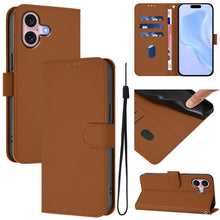 Load image into Gallery viewer, Skin Feel Solid Color Leather Phone Case with Lanyard, For iPhone 16, For iPhone 15 Pro Max
