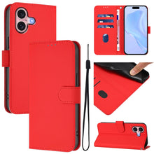 Load image into Gallery viewer, Skin Feel Solid Color Leather Phone Case with Lanyard, For iPhone 16, For iPhone 15 Pro Max