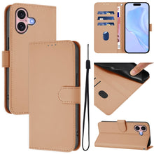 Load image into Gallery viewer, Skin Feel Solid Color Leather Phone Case with Lanyard, For iPhone 16, For iPhone 15 Pro Max