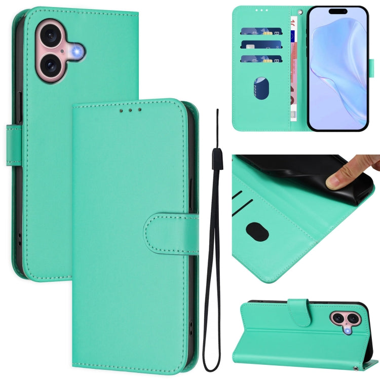 Skin Feel Solid Color Leather Phone Case with Lanyard, For iPhone 16, For iPhone 15 Pro Max