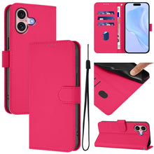 Load image into Gallery viewer, Skin Feel Solid Color Leather Phone Case with Lanyard, For iPhone 16, For iPhone 15 Pro Max