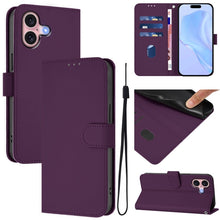 Load image into Gallery viewer, Skin Feel Solid Color Leather Phone Case with Lanyard, For iPhone 16, For iPhone 15 Pro Max