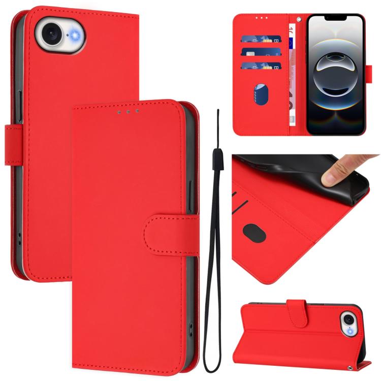 Skin Feel Solid Color Leather Phone Case with Lanyard, For iPhone 17e / 16e, For iPhone 17