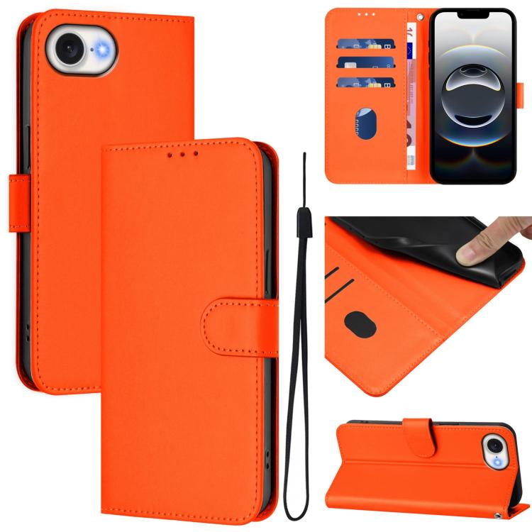 Skin Feel Solid Color Leather Phone Case with Lanyard, For iPhone 17e / 16e, For iPhone 17