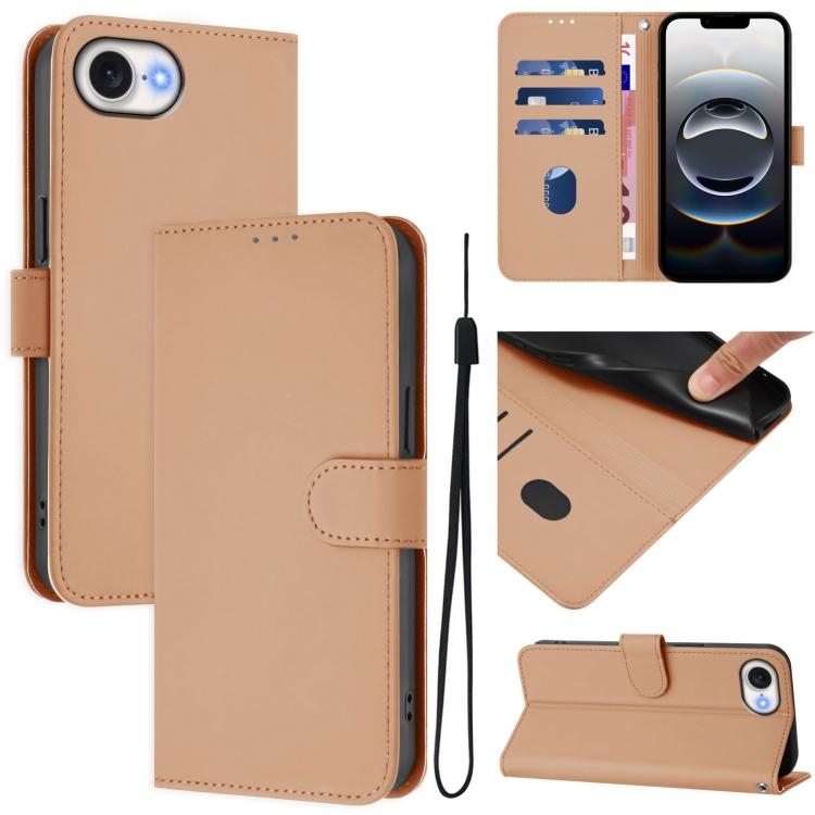 Skin Feel Solid Color Leather Phone Case with Lanyard, For iPhone 17e / 16e, For iPhone 17