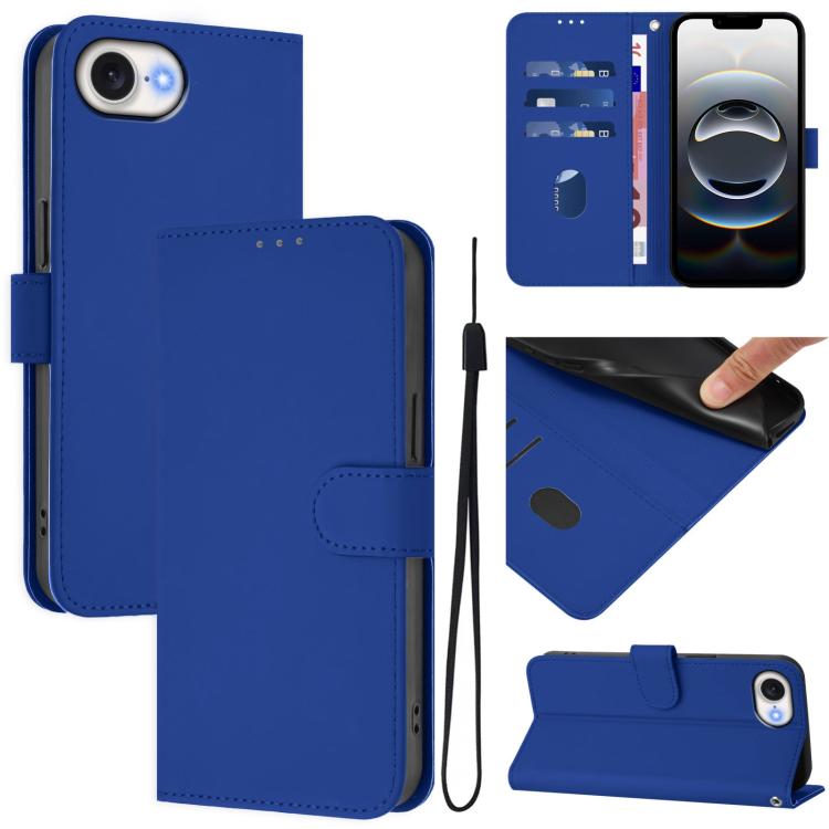 Skin Feel Solid Color Leather Phone Case with Lanyard, For iPhone 17e / 16e, For iPhone 17