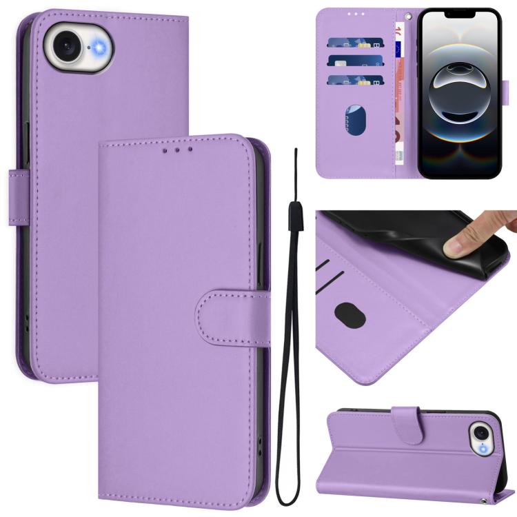 Skin Feel Solid Color Leather Phone Case with Lanyard, For iPhone 17e / 16e, For iPhone 17