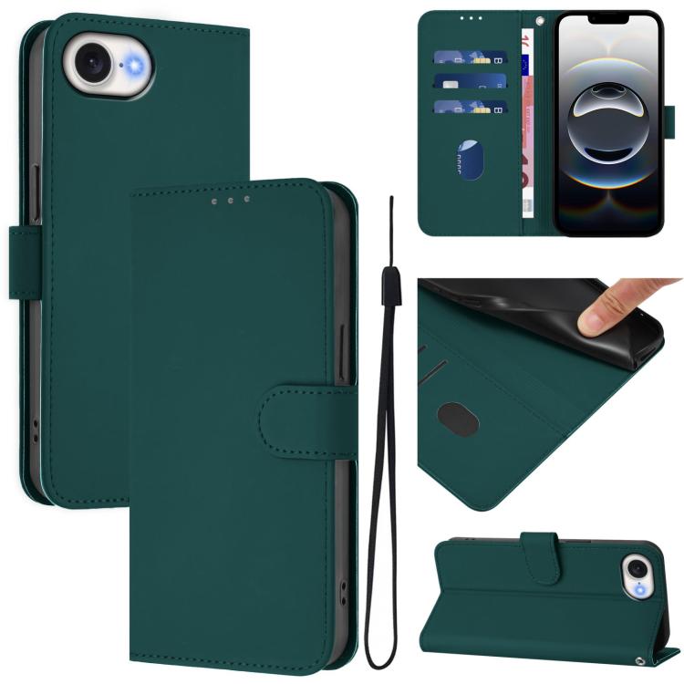 Skin Feel Solid Color Leather Phone Case with Lanyard, For iPhone 17e / 16e, For iPhone 17