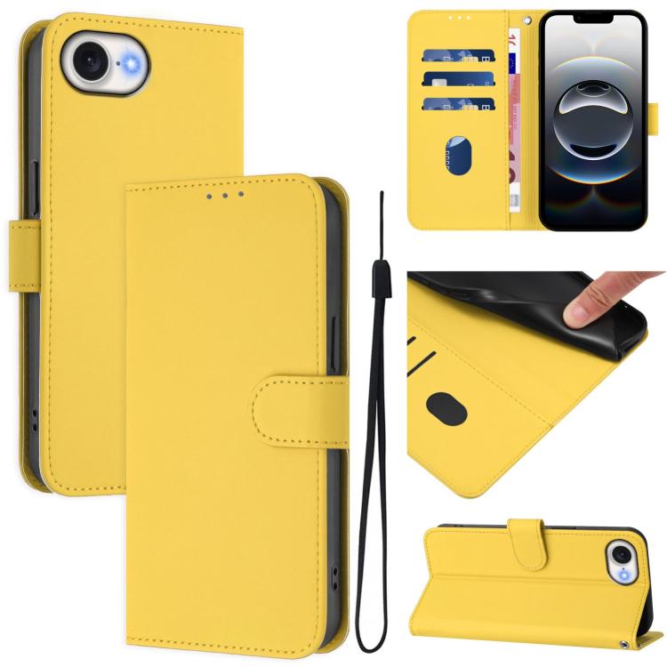 Skin Feel Solid Color Leather Phone Case with Lanyard, For iPhone 17e / 16e, For iPhone 17
