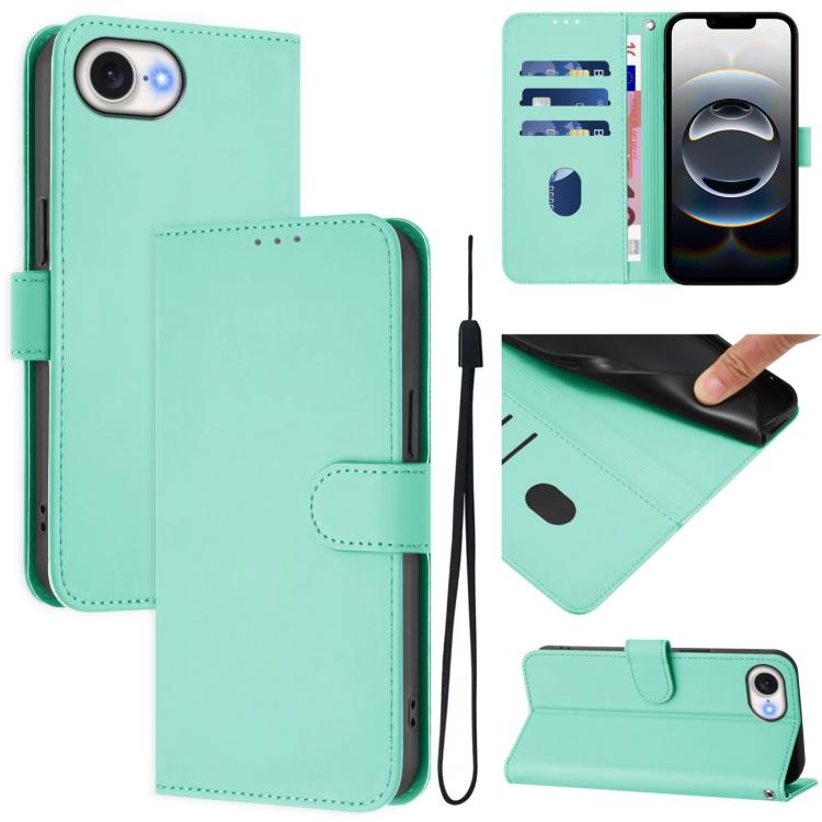 Skin Feel Solid Color Leather Phone Case with Lanyard, For iPhone 17e / 16e, For iPhone 17