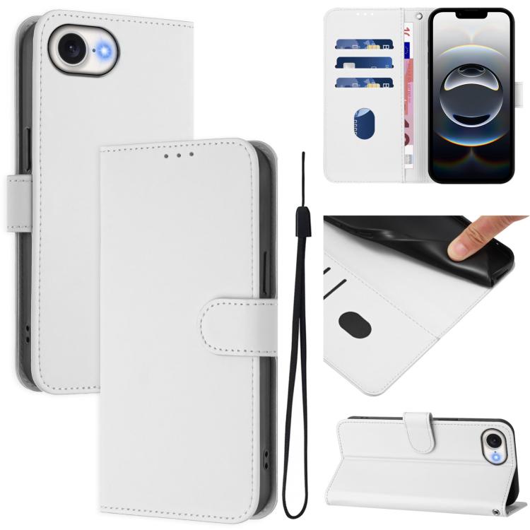 Skin Feel Solid Color Leather Phone Case with Lanyard, For iPhone 17e / 16e, For iPhone 17