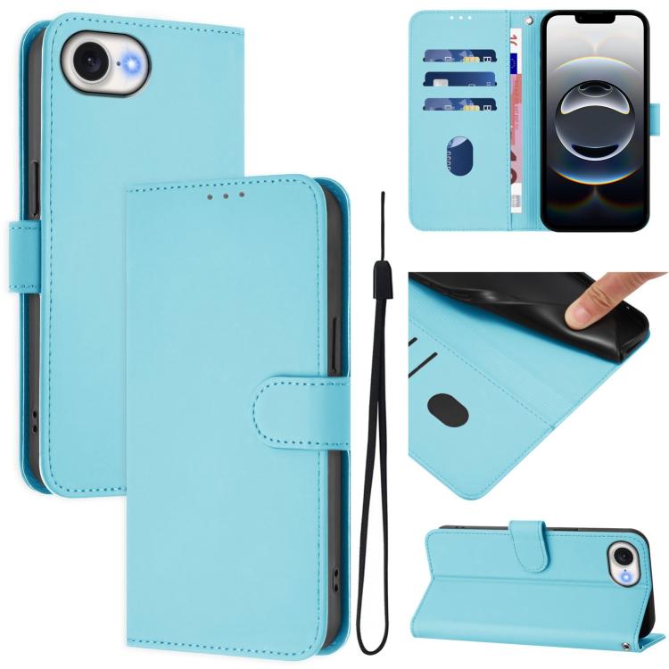 Skin Feel Solid Color Leather Phone Case with Lanyard, For iPhone 17e / 16e, For iPhone 17