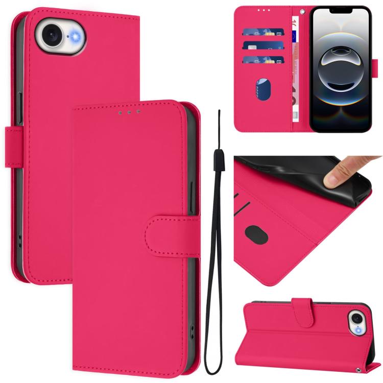 Skin Feel Solid Color Leather Phone Case with Lanyard, For iPhone 17e / 16e, For iPhone 17