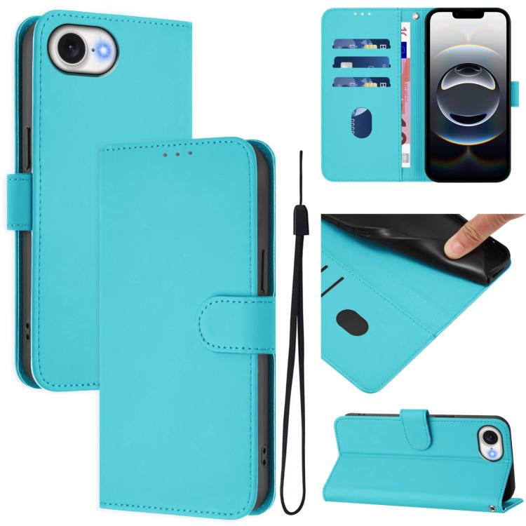 Skin Feel Solid Color Leather Phone Case with Lanyard, For iPhone 17e / 16e, For iPhone 17