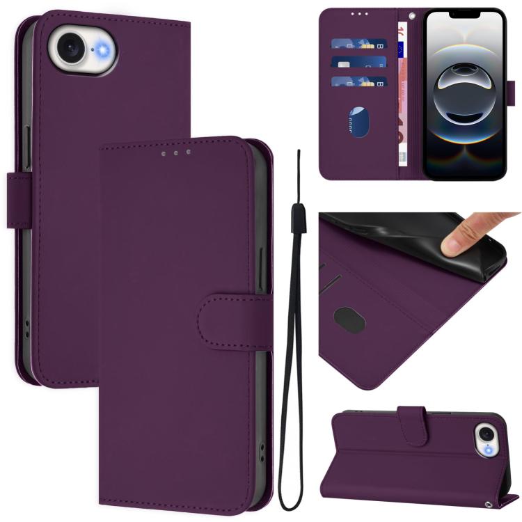 Skin Feel Solid Color Leather Phone Case with Lanyard, For iPhone 17e / 16e, For iPhone 17