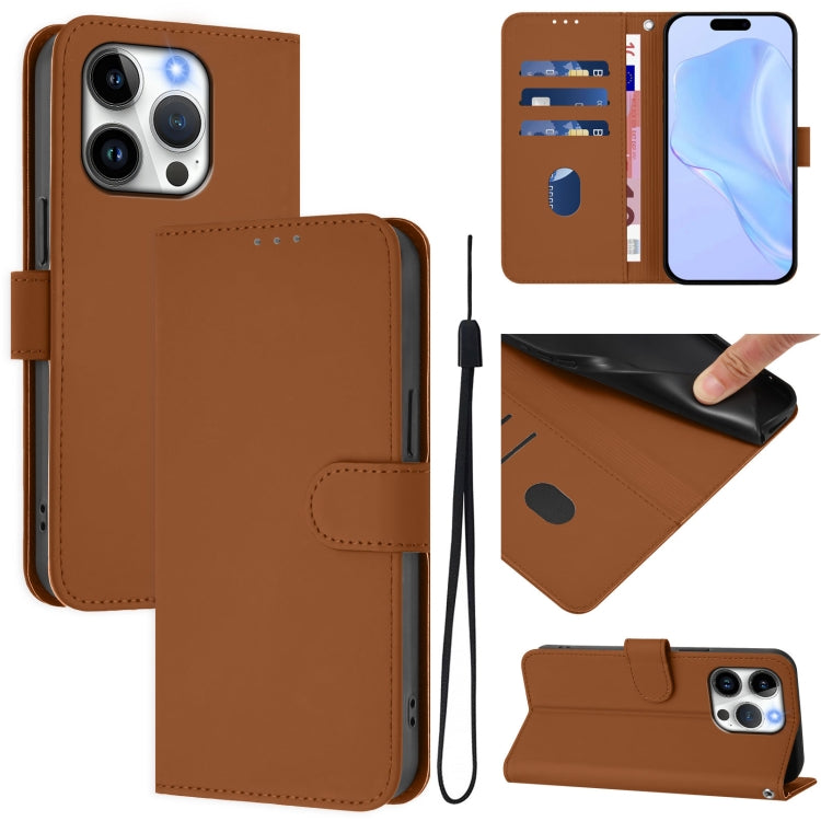 Skin Feel Solid Color Leather Phone Case with Lanyard, For iPhone 15 Pro, For iPhone 15 Plus