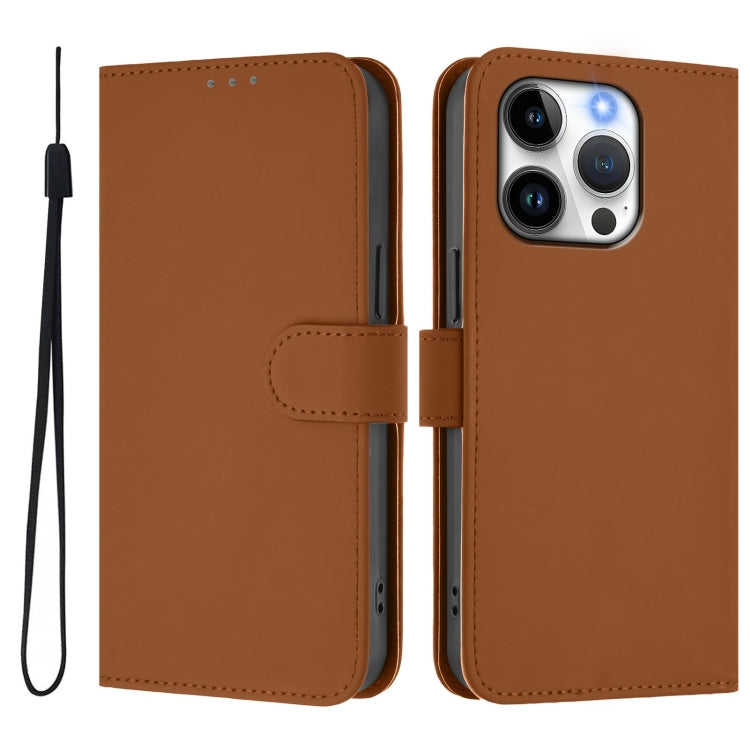 Skin Feel Solid Color Leather Phone Case with Lanyard, For iPhone 15 Pro, For iPhone 15 Plus