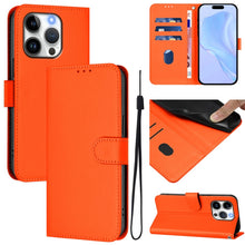 Load image into Gallery viewer, Skin Feel Solid Color Leather Phone Case with Lanyard, For iPhone 15 Pro, For iPhone 15 Plus