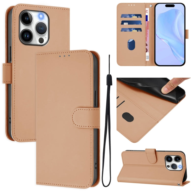 Skin Feel Solid Color Leather Phone Case with Lanyard, For iPhone 15 Pro, For iPhone 15 Plus