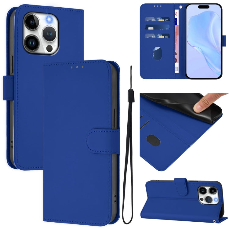 Skin Feel Solid Color Leather Phone Case with Lanyard, For iPhone 15 Pro, For iPhone 15 Plus