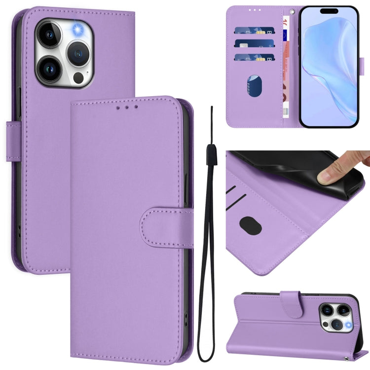 Skin Feel Solid Color Leather Phone Case with Lanyard, For iPhone 15 Pro, For iPhone 15 Plus