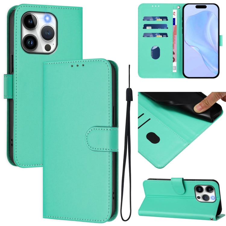 Skin Feel Solid Color Leather Phone Case with Lanyard, For iPhone 15 Pro, For iPhone 15 Plus