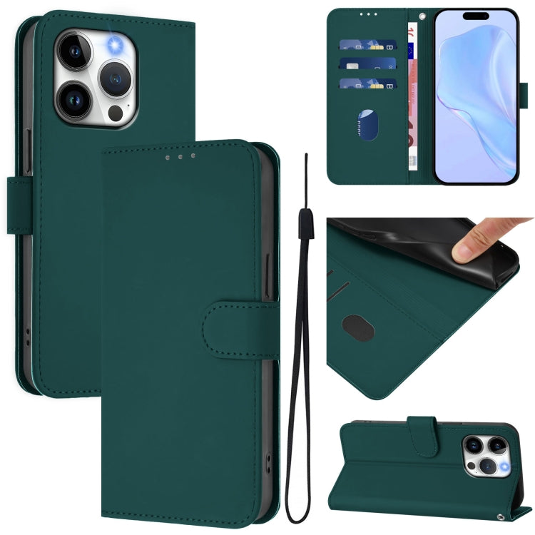Skin Feel Solid Color Leather Phone Case with Lanyard, For iPhone 15 Pro, For iPhone 15 Plus