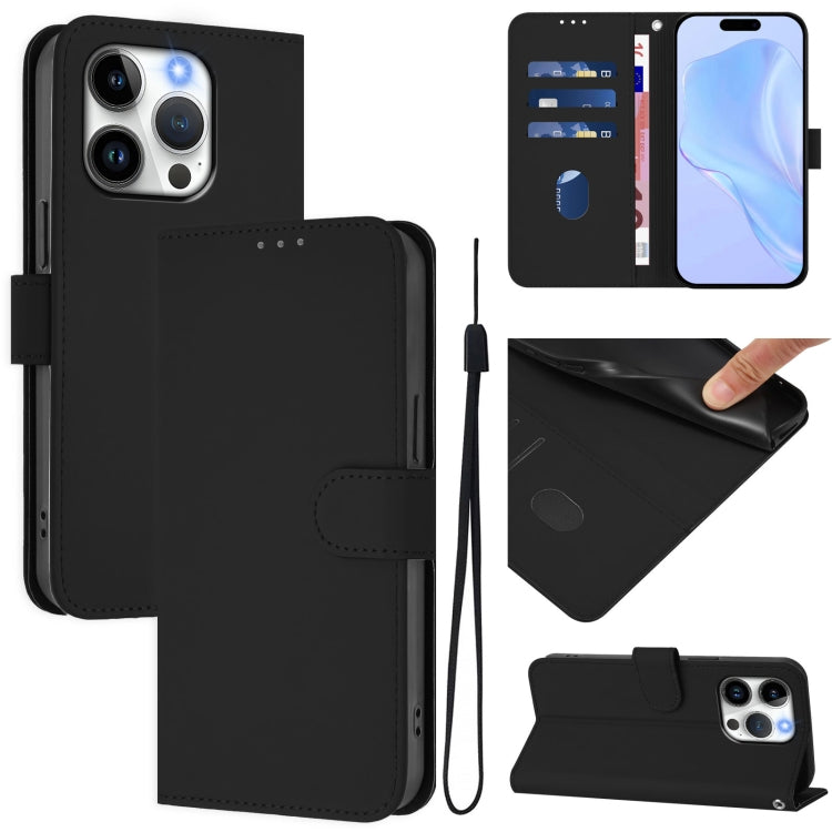 Skin Feel Solid Color Leather Phone Case with Lanyard, For iPhone 15 Pro, For iPhone 15 Plus